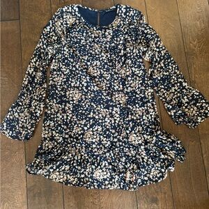 Very J Navy and Cream Floral Babydoll Dress